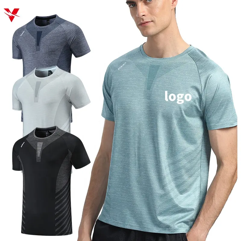 Camiseta de compressão para treino de secagem rápida com estampa de manga curta para homens, camiseta de poliéster e elastano respirável para academia, unissex R436
