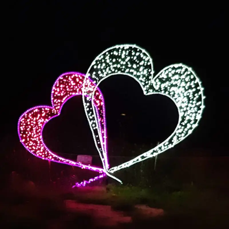 Yeni açık 3D sevgililer günü süslemeleri LED kırmızı kalp Motif ışıkları