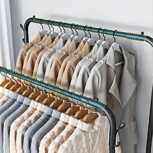 Organisateur de maison portable et mobile à double barre, séchoir à linge en tissu noir minimaliste, porte-vêtements et chaussures suspendu, étagère à articles et sacs - Product Image 3