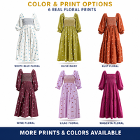 Robe longue personnalisée pour femme à imprimé floral, corsage smocké, jupe à volants, style bohème pour les vacances, vente en gros, usine OEM ODM
