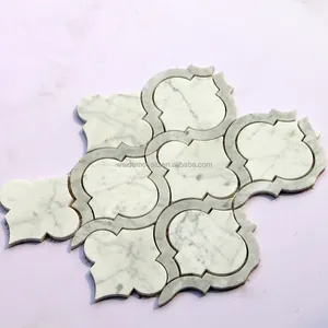 Pedra por atacado branco cinza Carrara azulejos de mármore e Thassos azulejos de mosaico de mármore de luxo em mármore branco Waterjet