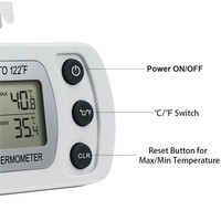 Termometer Monitor Kulkas Digital LCD Plastik dengan Pengait Gantung, Penyangga yang Dapat Ditarik, dan Bagian Belakang Magnetik