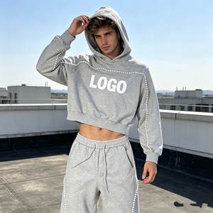 Cropped hoodie men's <b>sets</b>,3D Embroidered acid washed Hot rhinestone Hoodie <b>Sweatpants</b> <b>Sets</b> for Men,Cotton Tracksuit men clothes - Product Image 3