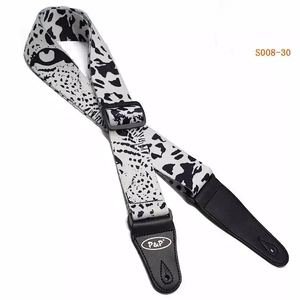 Cinturón de hombro de guitarra con impresión de transferencia de calor personalizada, correa de guitarra eléctrica acústica blanca y negra de poliéster con cabeza de cuero PU - Product Image 1