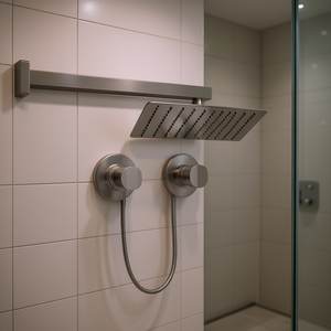 Ensemble de salle de bain mural moderne 12 pouces en chrome avec système de valve de pression équilibrée et pommeau de douche rectangulaire - Product Image 2