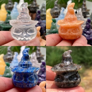 Wholesale Hand Carved Halloween Rose Quartz Obsidian Clear Quartz Crystal Pumpkin <b>Skulls</b> Crystal Crafts for Halloween Gift - Product Image 5