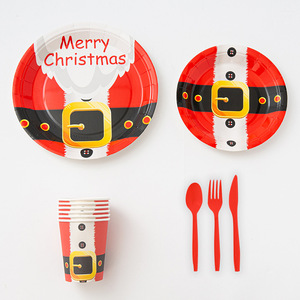 New Christmas Style Disposable Plate Set Home Party Paper Cup Knife Fork Spoon Plates Tableware Set - Product Image 3