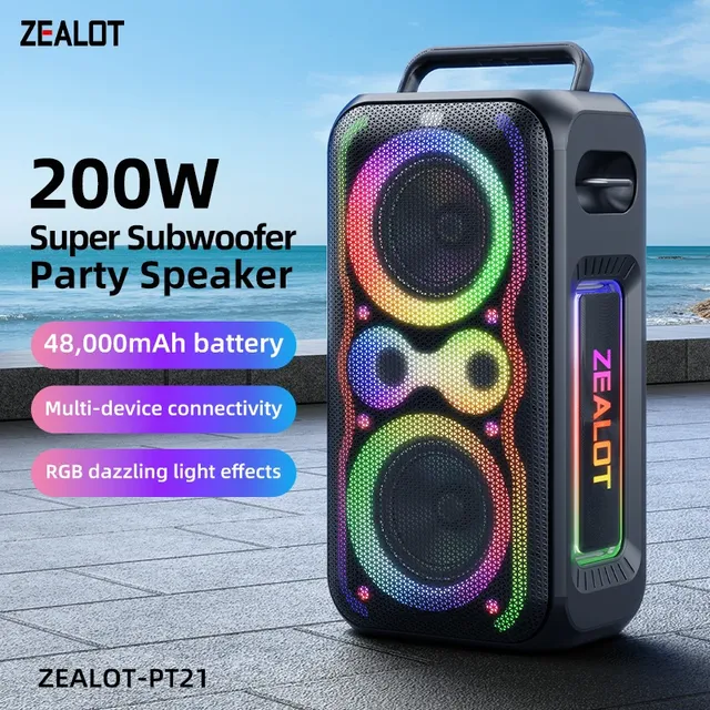 ZEALOT PT21 Portable Speakers Wireless Deep Bass Boombox Big Party Boombox Wireless Speaker Fast Charging