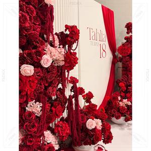 Moderno sfondo rotondo in PVC matrimonio sfondo arco ondulato colore bianco e colore <span class=keywords><strong>rosso</strong></span> sfondo fiore - Product Image 5