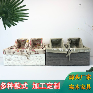 Willow Woven <b>Storage</b> <b>Baskets</b> Rectangle White And Gray Handmade Household Organizers For Toys And Gardening - Product Image 5