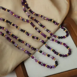 Hot Sale Handmade Crystal Agate Stone Beads Necklace Stainless Steel Purple Agate Beaded Necklaces Women Jewelry