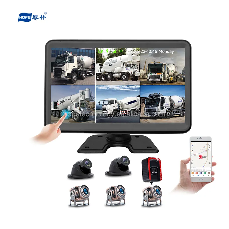 Vente en gros Support 4G GPS AHD 9-36V Véhicule Camion Caméra 10.1 Pouces 1024*600 HD Moniteur 6CH DVR