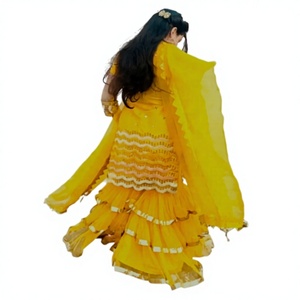 Vibrant Yellow Triple Flared Polyester Floor-Length Gharara Set Festive Pakistani <b>Mehndi</b> Haldi <b>Outfit</b> for Parties Cp Made - Product Image 1