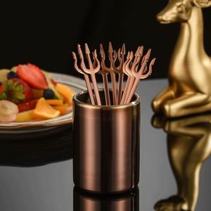 Ensemble de fruits en acier inoxydable 304, brochettes Sea King plaquées titane haut de gamme, fourchettes et cuillères à dessert créatives pour la maison, avec tube de rangement - Product Image 3