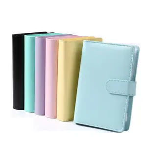 Nieuwe Macron Candy Color A6 File Holder Losse Leaf Pu Lederen Geld Binder Notebook Ring Binder Clips Budget Binder Met Enveloppen