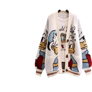 Cardigan en tricot pour femme avec imprimé Donald Duck, pull chaud pour l'automne et l'hiver, manteau à manches longues, vêtement d'extérieur décontracté surdimensionné - Product Image 1