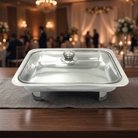 Plat de service rectangulaire moderne en acier inoxydable avec couvercle, finition brillante pour hôtels, restaurants et traiteurs