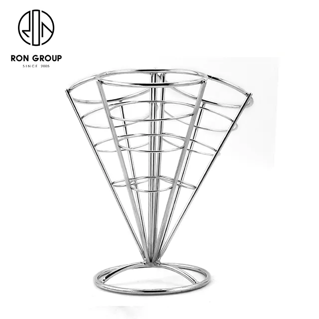 Hot selling three cone fried chips metal basket restaurant Spiral Cone Wire Basket Conical Chips Snacks Holder Fries Food Stand