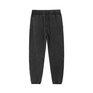 Pantalones de chándal lisos de algodón grueso de alto gramaje para hombre, estilo jogger, con corte y costura, en stock - Product Image 3