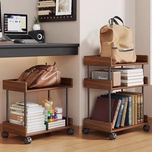 Desktop Movable <b>Bookshelf</b> Multi Tiered Storage Organizer For Office Home Use With Wheels Wood Material - Product Image 1
