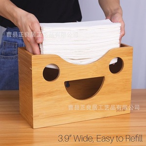 Bamboo <b>Paper</b> Napkin Dispenser Wall Mounted Rectangular Wood Grain <b>Color</b> Desktop <b>Tissue</b> Box Storage Holder - Product Image 3