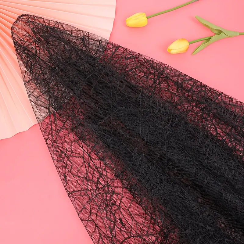 100% Polyester Halloween design spider's web of yarn tulle mesh Fabric for decoration