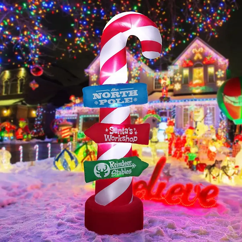 Рождественские надувные уличные украшения, леденцы, стевочные знаки, встроенные светодиодные светильники, Рождественский праздничный надувной Декор