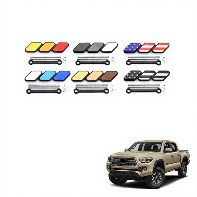 Spedking 3-Color Stripe Grille Badge Emblem W/No Removal Required Toggle Anchor Bolts for Toyota Tacoma Tundra 4Runner RAV4