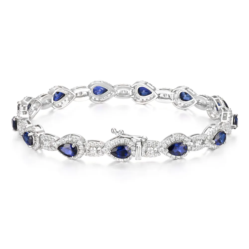 Bracelets Jewelry 925 Sterling Silver Blue Sapphire and White Diamond CZ Pear Tennis Bracelet Charm Bangle for Women Bracelets