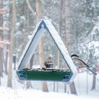 Mangeoire à oiseaux en métal JH-Mech, triangulaire, suspendue, résistante aux intempéries, avec plateau d'alimentation ouvert sur le devant, construction robuste, prête pour l'extérieur