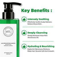 Shampoo apaisant à l'aloe vera naturel 250 ml, 6 extraits botaniques, soulagement du cuir chevelu sensible, rouge et irrité, nettoyage en profondeur, vente en gros, étiquette privée, OEM