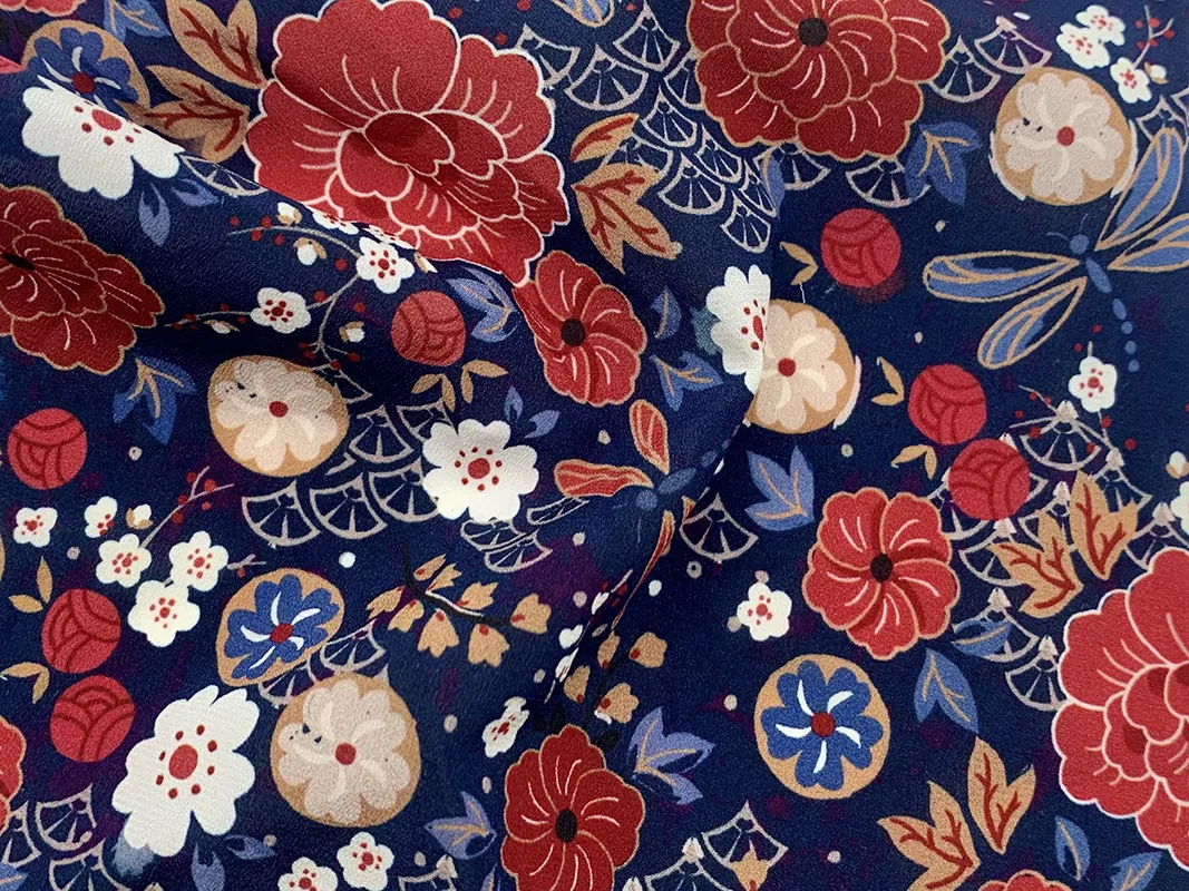 Stretch Silk Crepe De Chine 90% Mulberry Silk 10% Spandex 14mm 140cm Printed Fabric Custom