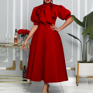 Robe de soirée d'été pour femmes, grande taille, nouvelle, à manches courtes, ample, couleur unie, en mousseline de soie - Product Image 3