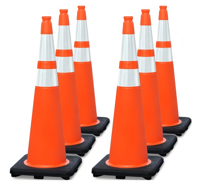 Reflective PVC Road Cone - Safety Traffic Cone with Handle, High Visibility Hazard Marker for Highway & Road Traffic Safety