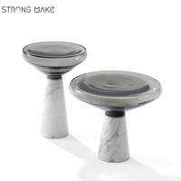Table d'appoint moderne pour canapé Meubles de salon Base en marbre nordique Petite table basse en verre trempé de luxe nordique pour la maison