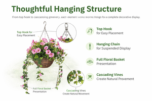 Cesta Colgante con <span class=keywords><strong>Geranios</strong></span> <span class=keywords><strong>Artificiales</strong></span> Blancos, Arreglo Floral con Hojas Verdes Largas, Decoración Ecológica para Balcón, Jardín, Hotel - Product Image 3