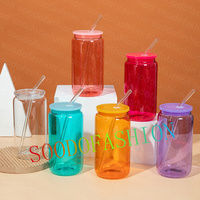 Offre Spéciale nous entrepôt 16 oz bière verre droit peut sublimation flacon bouteilles d'eau gobelets avec couvercle en plastique et paille
