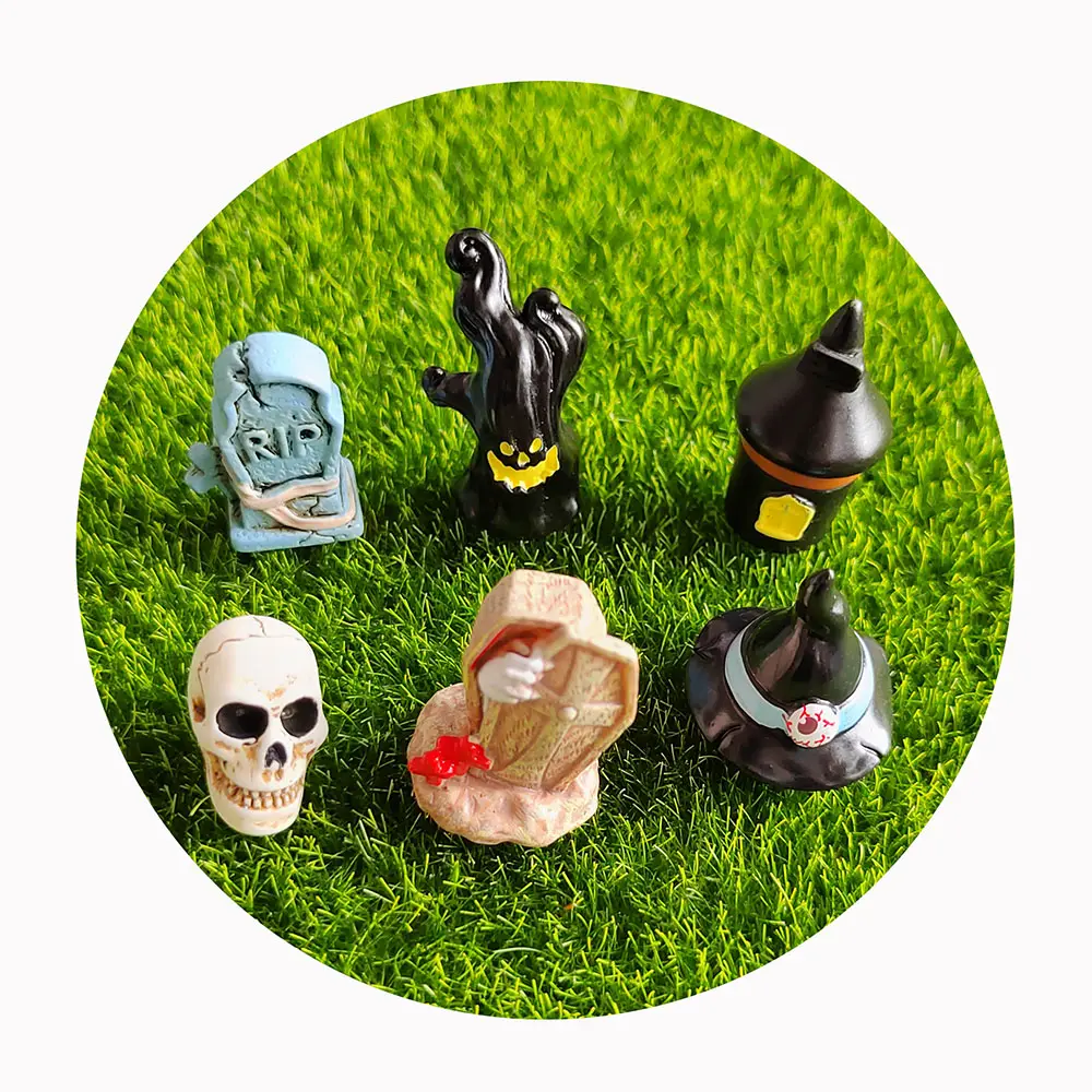 100 unids/lote de figuritas 3D de resina de Halloween RIP sombrero de mago Mini adornos para jardín de hadas suministros de decoración para fiestas en casa