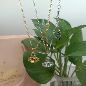 Collar de Saturno de Plata 925 Bañado en Oro con Circonitas para Mujer, Estilo Empress Dowager, Cadena de Clavícula de Eslabones de Moda - Product Image 2