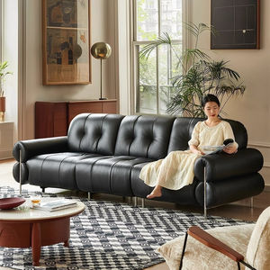 Sofá Funcional Eléctrico de Cuero Negro Estilo Retro, Sofá de Piel Vacuna Inclinable sin Pared, Color Marrón Azúcar Francés - Product Image 2