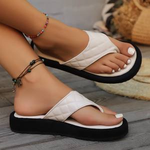 2025 New Women Mixed Colors Slides Thick Soles Sandals Wholesale Denim High Platform <b>Wedge</b> Heels Beach Outdoor Shoes - Product Image 3