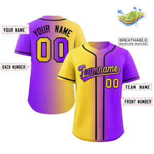 Maillot de baseball authentique personnalisé à dégradé jaune, violet et noir - Product Image 2