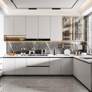 Mobili da <span class=keywords><strong>Cucina</strong></span> in Legno Stile Moderno, Armadietti a Muro con Ante in Vetro, Set di Mobili da <span class=keywords><strong>Cucina</strong></span> Bianchi Personalizzati per Progetti di Villa - Product Image 1