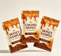 Sachets souples de miel en bande prêts à consommer pour flocons d'avoine, yaourt, édulcorant – Échantillons d'emballage personnalisés à trois soudures latérales