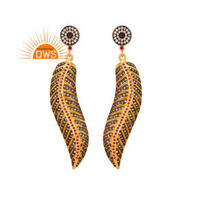 ต่างหูห้อยรูปใบไม้ชุบทองคำขาว 18k ประดับเพชรซิคอนหลากสี  ผู้จำหน่ายเครื่องประดับ - Product Image 1