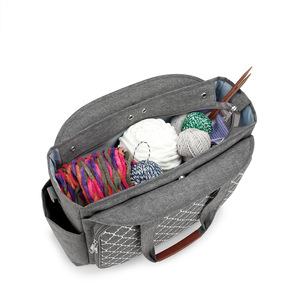 Sac à tricoter avec compartiments pour le rangement du fil et des aiguilles, sac à main bandoulière gris et noir pour tricoter des pulls - Product Image 4