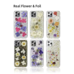 Epoxidharz getrocknet Real Flower Handy hülle Girls Shiny Phone Cover für iPhone Hülle 14 13 Mini 12 11X7 8