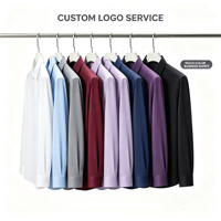 Kemeja Formal Pria Bordir Logo Custom Lengan Panjang Ukuran Besar Kasual Polos untuk Kerja Kantor Bisnis