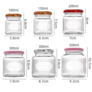 Frasco de Vidrio Transparente con Franjas Verticales y Dispensador <span class=keywords><strong>para</strong></span> Conservas, Leche de <span class=keywords><strong>Nido</strong></span> de Pájaro, Encurtidos y Miel - Product Image 1