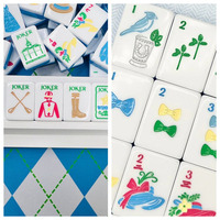 Ensemble de tuiles de Mahjong pour enfants, thème Courses de chevaux du Kentucky, en mélamine acrylique écologique, avec motif chapeau de Derby du Sud gravé